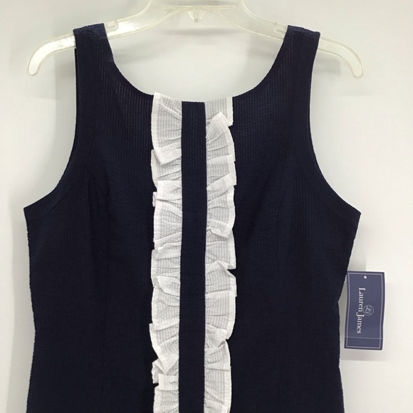Lauren James Bailey Seersucker Dress Casual Summer Resort Navy NWT Size Medium - Picture 9 of 10